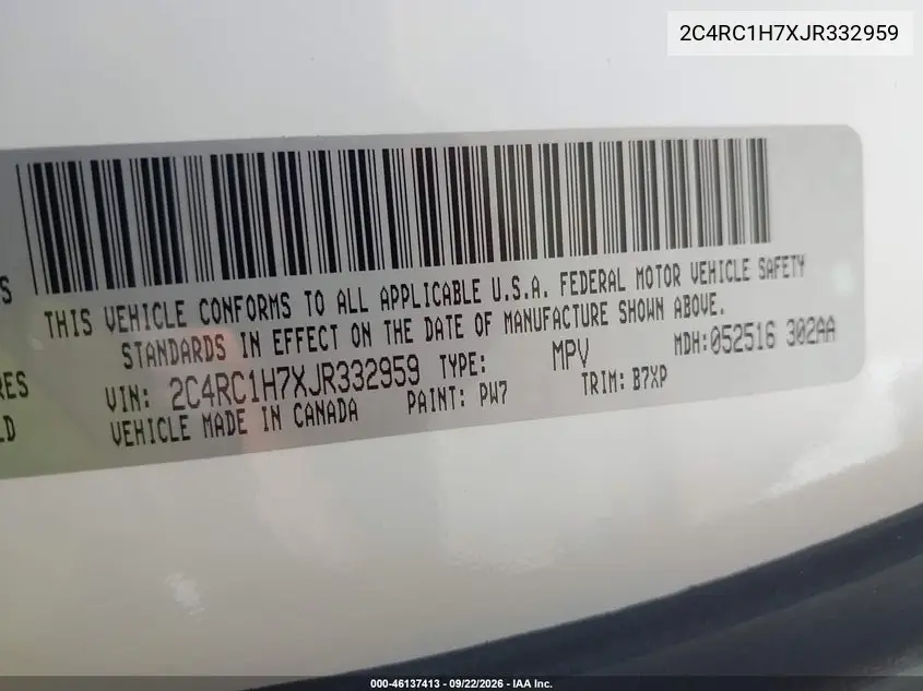 2018 CHRYSLER PACIFICA VIN 2C4RC1H7XJR332959 — фото 9