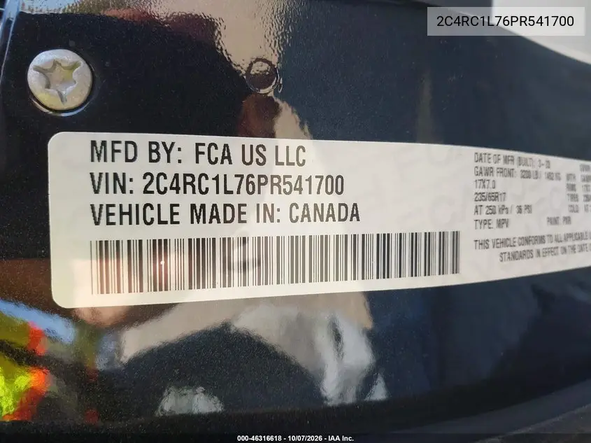 2023 CHRYSLER PACIFICA VIN 2C4RC1L76PR541700 — фото 9
