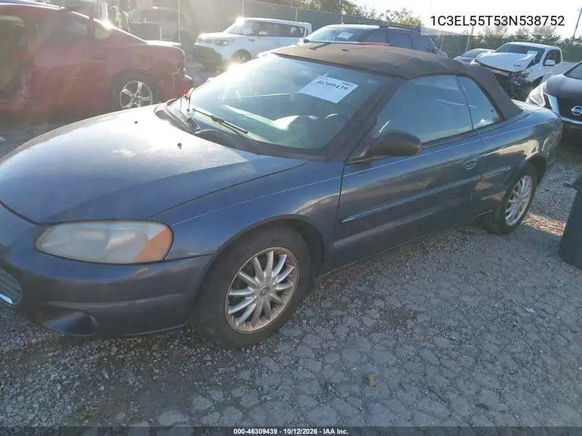 2003 CHRYSLER SEBRING VIN 1C3EL55T53N538752 — фото 2