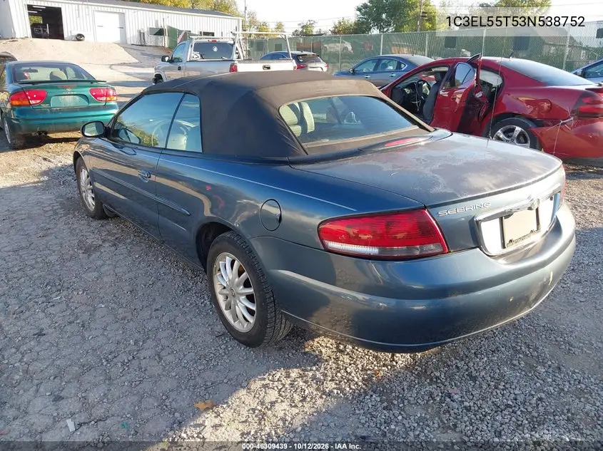 2003 CHRYSLER SEBRING VIN 1C3EL55T53N538752 — фото 3