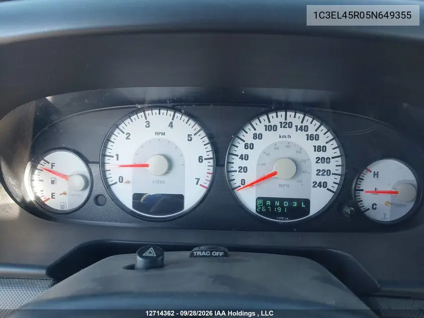 2005 CHRYSLER SEBRING VIN 1C3EL45R05N649355 — фото 7