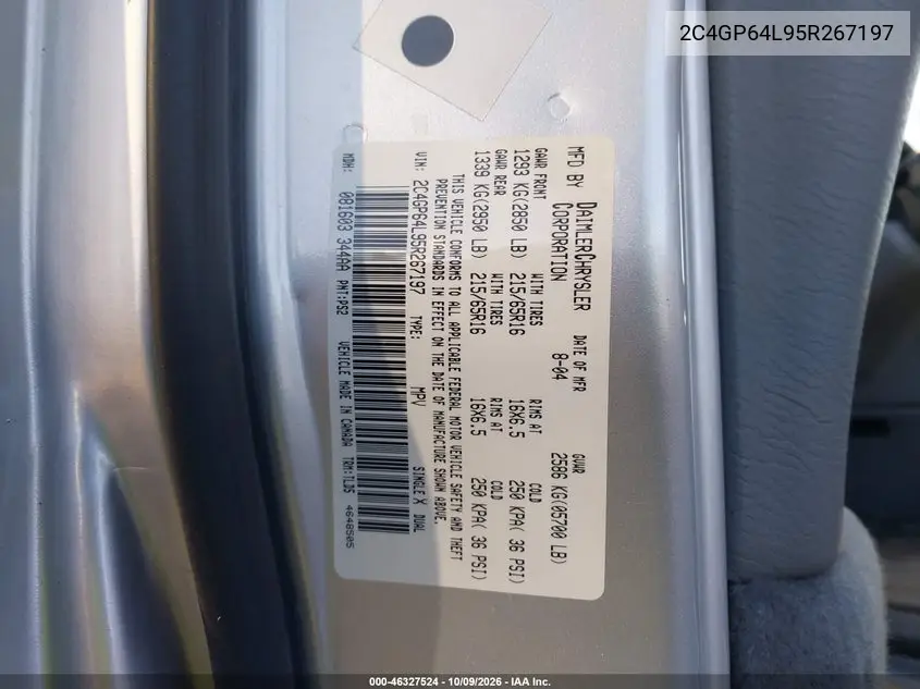 2005 CHRYSLER TOWN & COUNTRY VIN 2C4GP64L95R267197 — фото 9