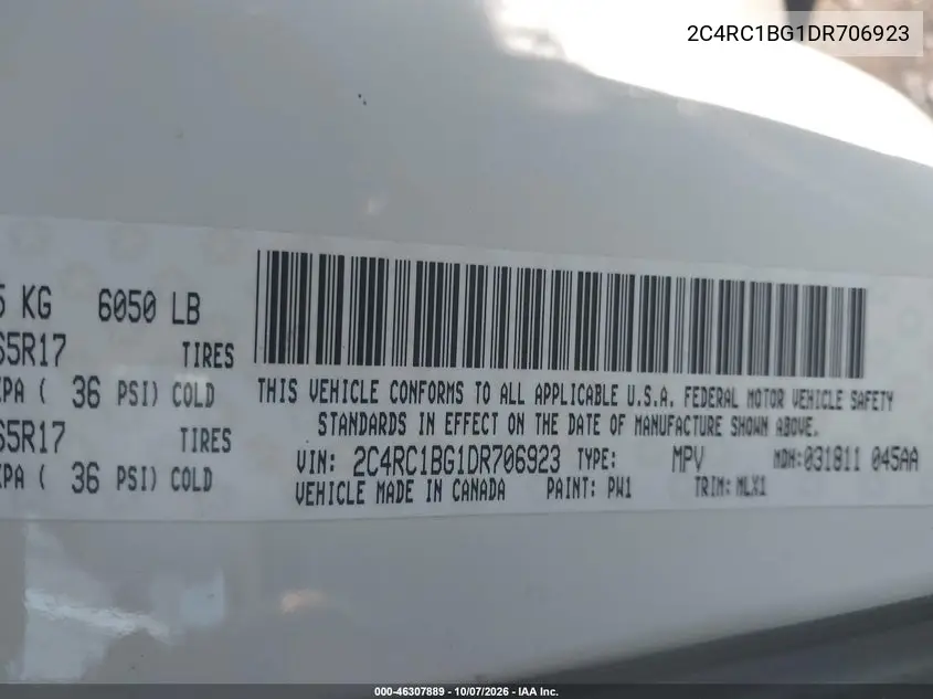 2013 CHRYSLER TOWN & COUNTRY VIN 2C4RC1BG1DR706923 — фото 9