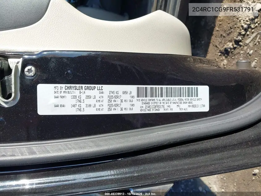 2015 CHRYSLER TOWN & COUNTRY VIN 2C4RC1CG9FR531791 — фото 9