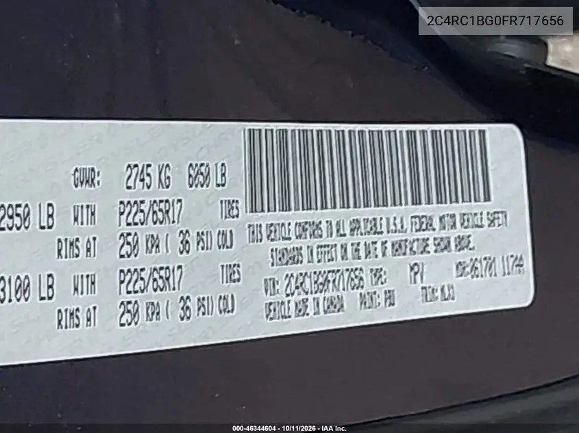 2015 CHRYSLER TOWN & COUNTRY VIN 2C4RC1BG0FR717656 — фото 9