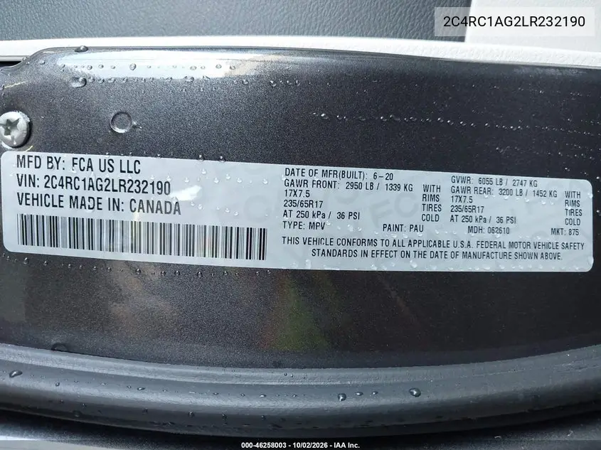 2020 CHRYSLER VOYAGER VIN 2C4RC1AG2LR232190 — фото 9
