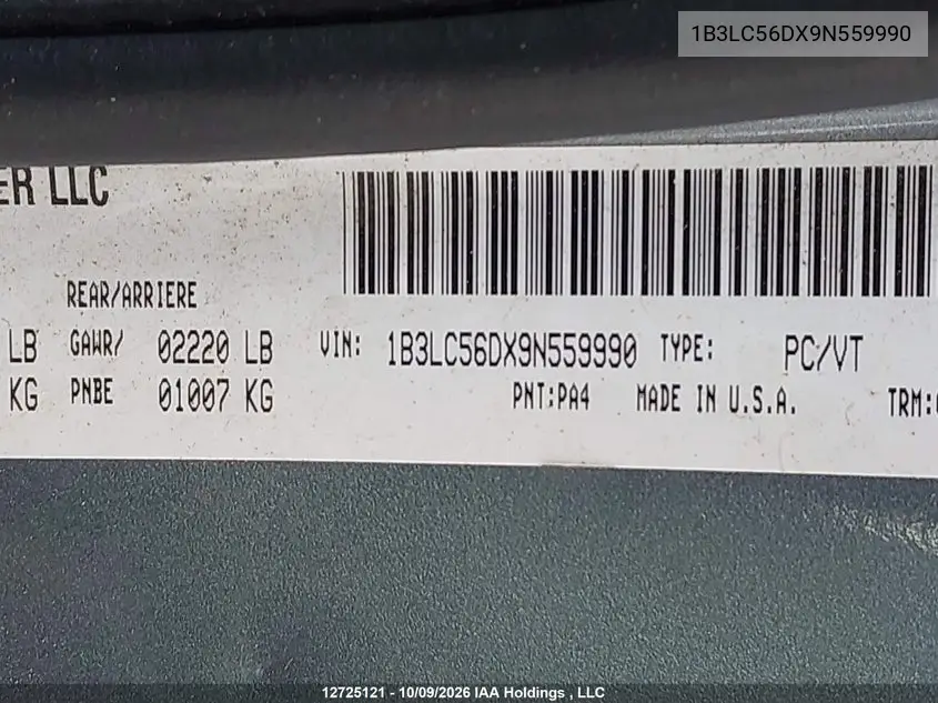 2009 DODGE AVENGER VIN 1B3LC56DX9N559990 — фото 9