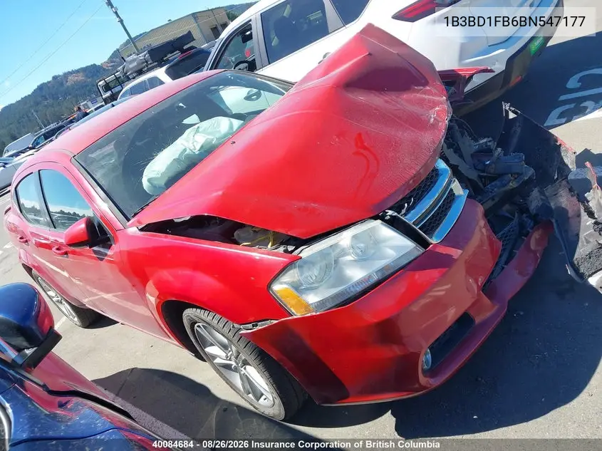 DODGE AVENGER 2011, VIN 1B3BD1FB6BN547177