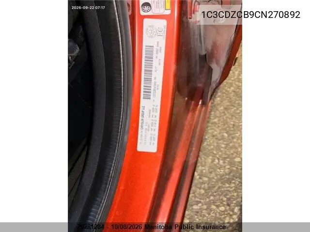 DODGE AVENGER 2012, VIN 1C3CDZCB9CN270892