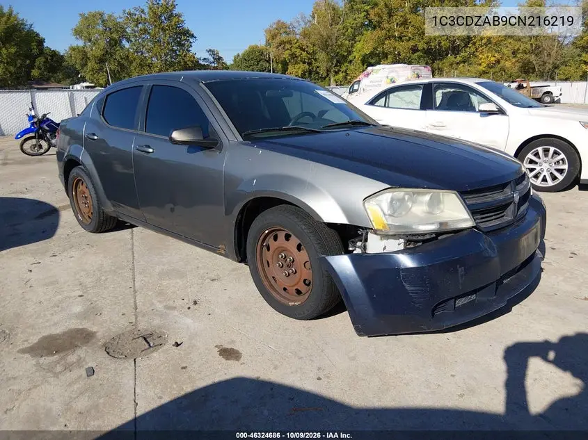DODGE AVENGER 2012, VIN 1C3CDZAB9CN216219
