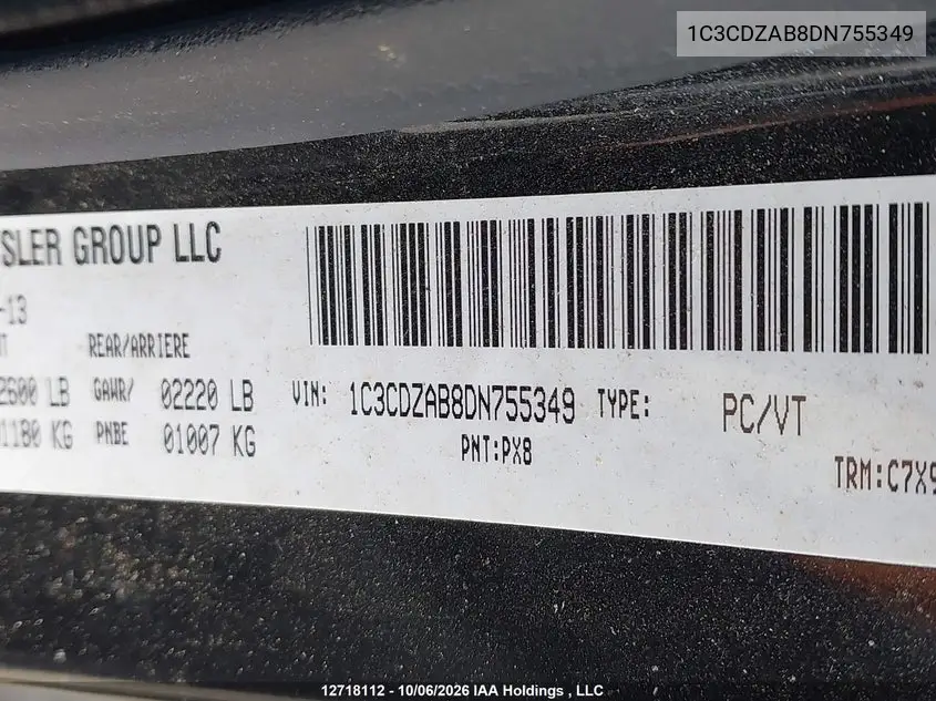 2013 DODGE AVENGER VIN 1C3CDZAB8DN755349 — фото 9
