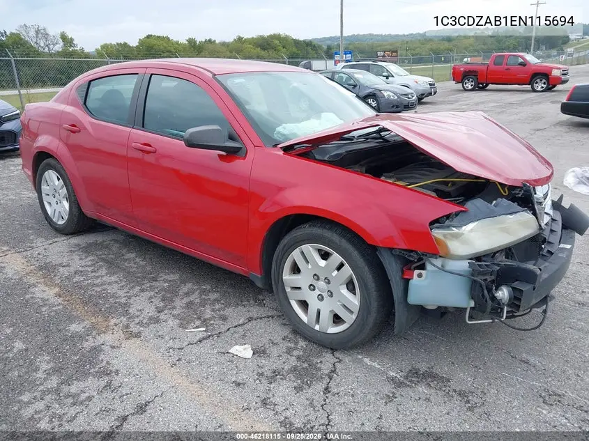 DODGE AVENGER 2014, VIN 1C3CDZAB1EN115694