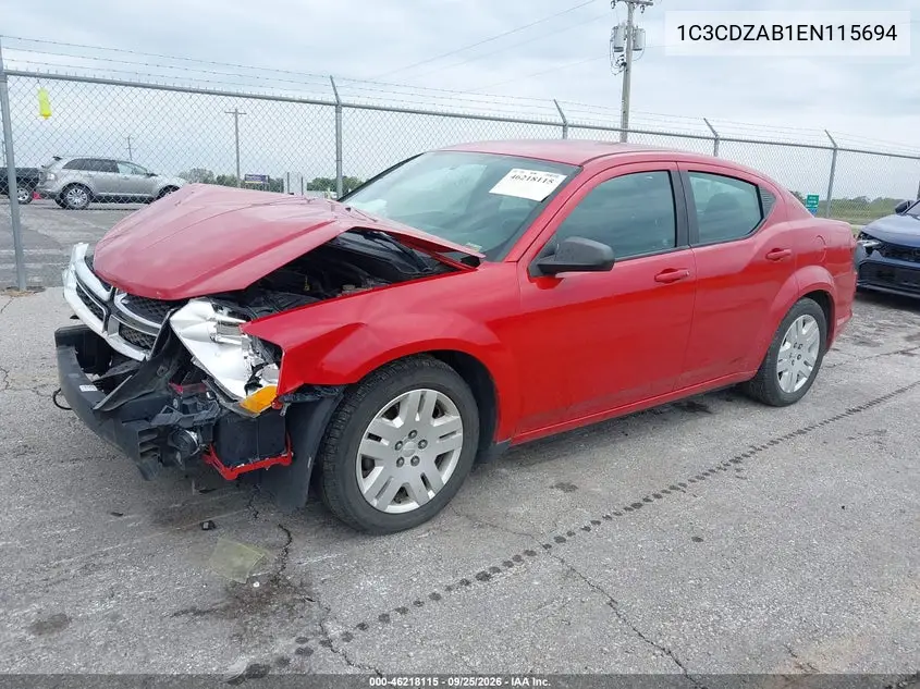 2014 DODGE AVENGER VIN 1C3CDZAB1EN115694 — фото 2