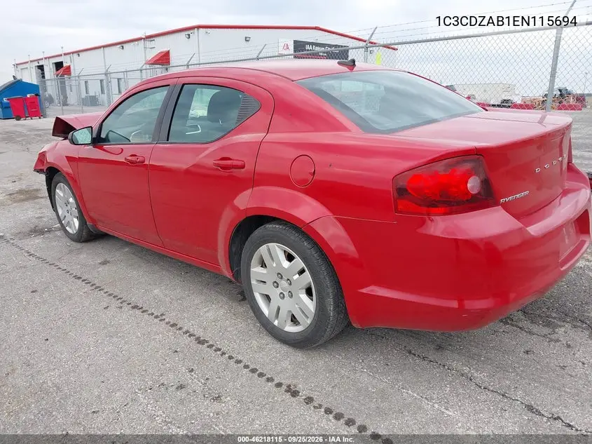 2014 DODGE AVENGER VIN 1C3CDZAB1EN115694 — фото 3