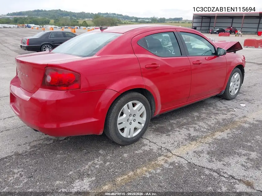 2014 DODGE AVENGER VIN 1C3CDZAB1EN115694 — фото 4