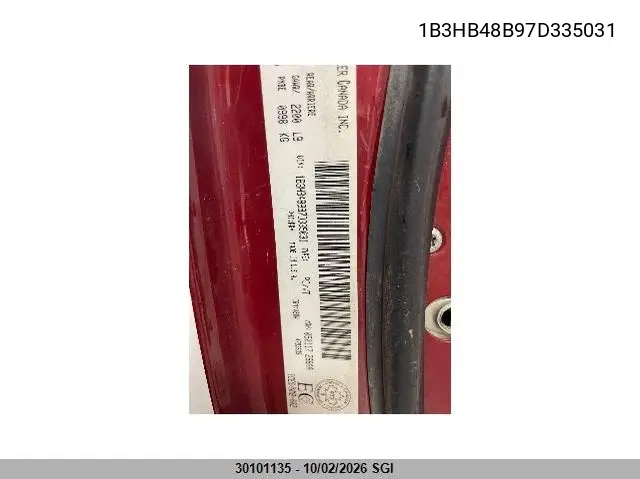 2007 DODGE CALIBER VIN 1B3HB48B97D335031 — фото 6