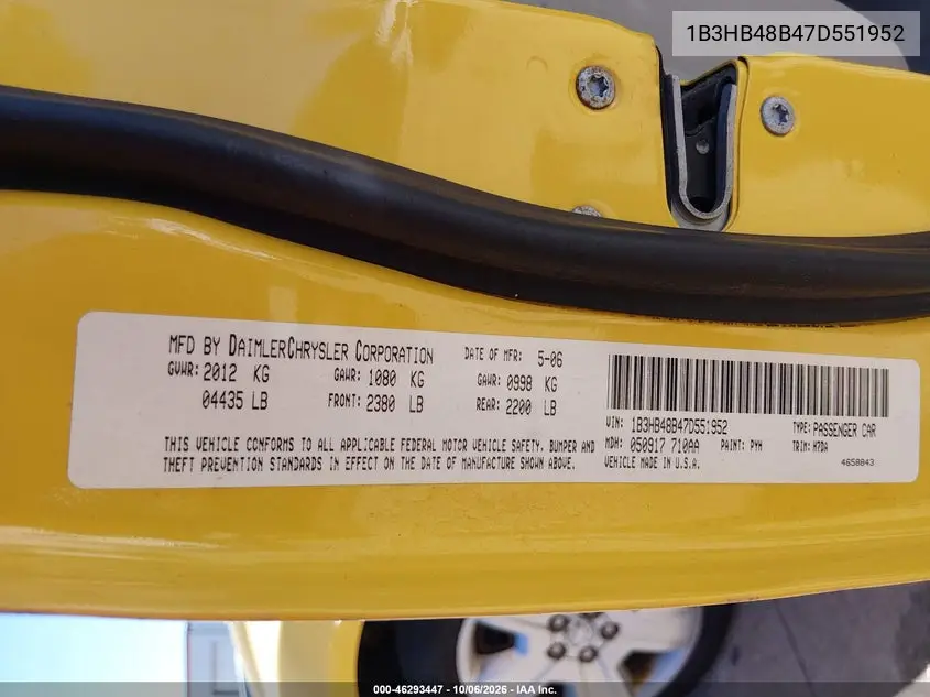 2007 DODGE CALIBER VIN 1B3HB48B47D551952 — фото 9