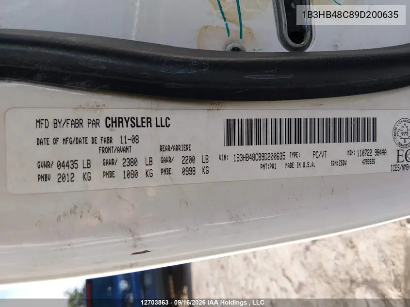 2009 DODGE CALIBER VIN 1B3HB48C89D200635 — фото 18