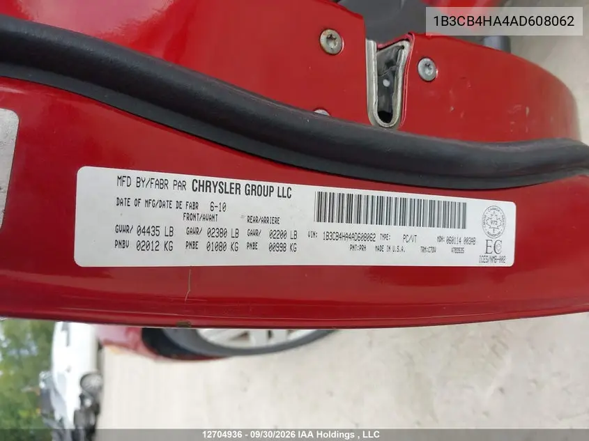 2010 DODGE CALIBER VIN 1B3CB4HA4AD608062 — фото 9