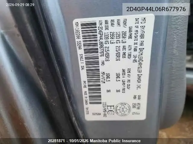 2006 DODGE CARAVAN VIN 2D4GP44L06R677976 — фото 9
