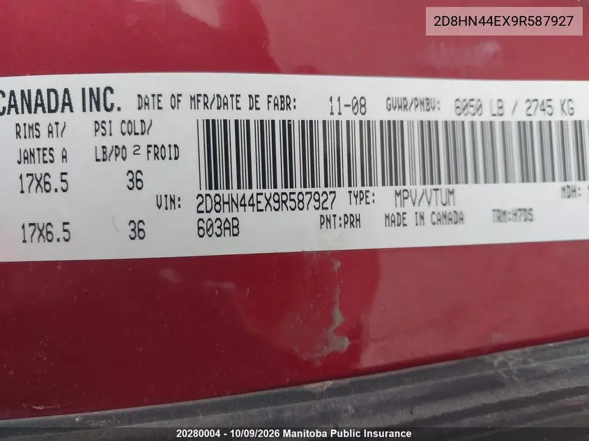 2009 DODGE CARAVAN VIN 2D8HN44EX9R587927 — фото 5