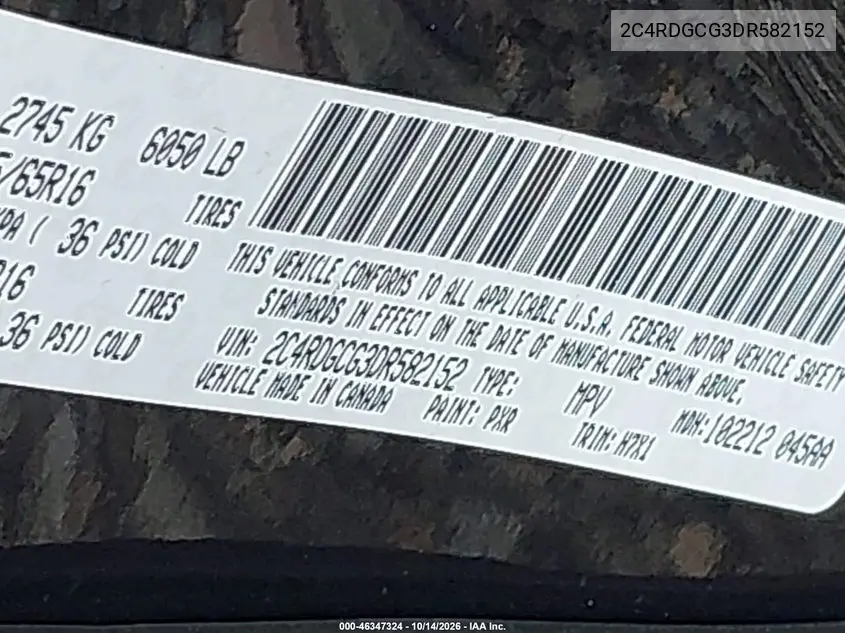2013 DODGE CARAVAN VIN 2C4RDGCG3DR582152 — фото 9