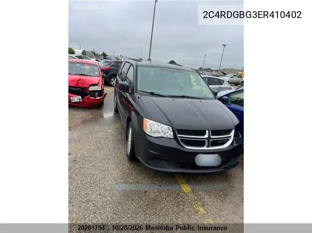 DODGE CARAVAN 2014, VIN 2C4RDGBG3ER410402