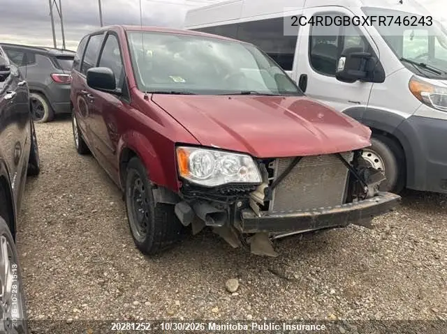 DODGE CARAVAN 2015, VIN 2C4RDGBGXFR746243
