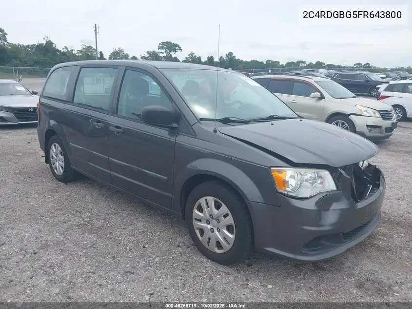 DODGE CARAVAN 2015, VIN 2C4RDGBG5FR643800