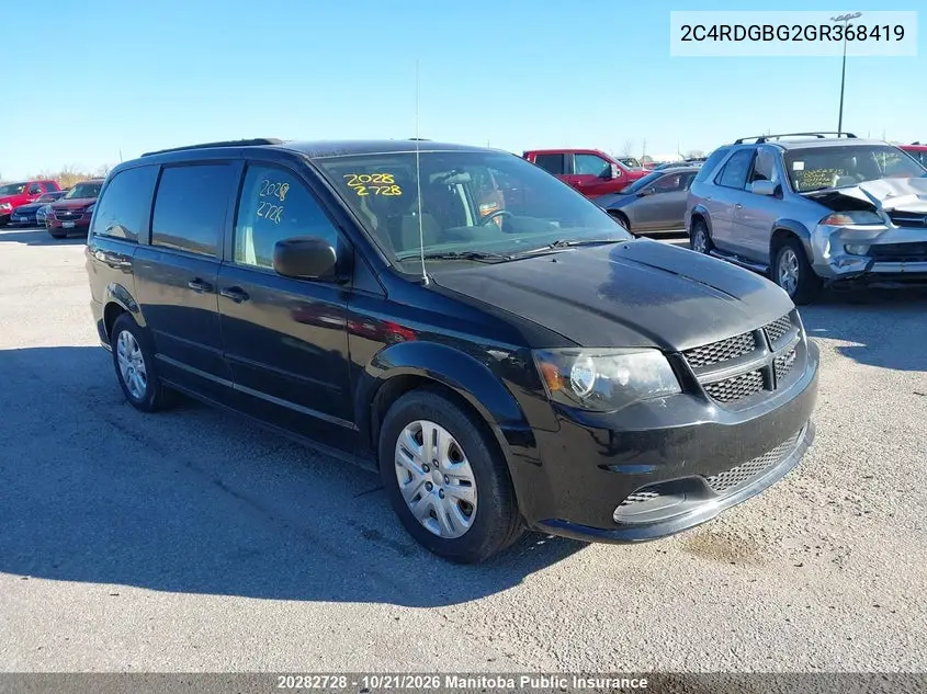 DODGE CARAVAN 2016, VIN 2C4RDGBG2GR368419