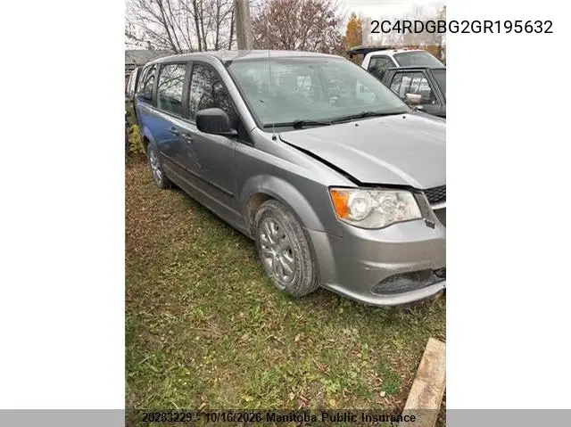 DODGE CARAVAN 2016, VIN 2C4RDGBG2GR195632