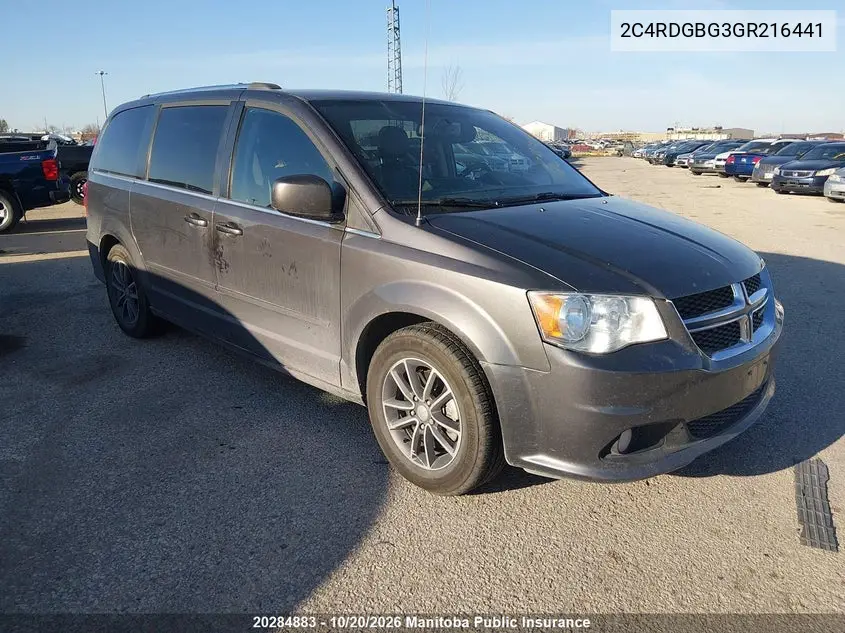 DODGE CARAVAN 2016, VIN 2C4RDGBG3GR216441