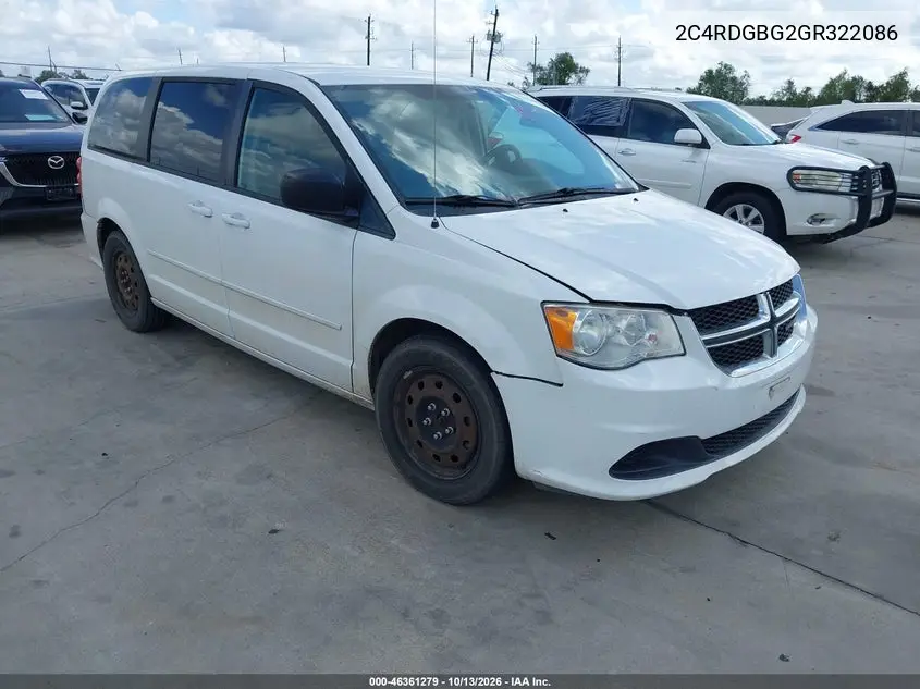 DODGE CARAVAN 2016, VIN 2C4RDGBG2GR322086