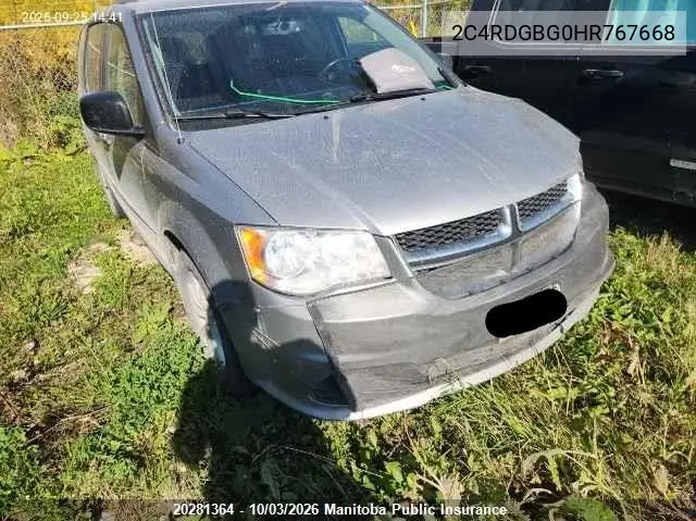 DODGE CARAVAN 2017, VIN 2C4RDGBG0HR767668