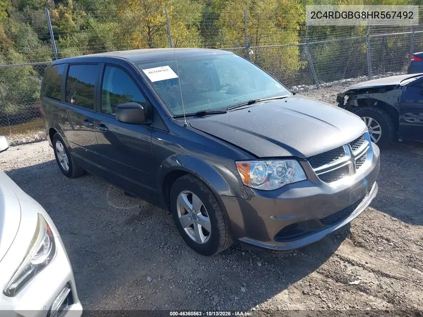 DODGE CARAVAN 2017, VIN 2C4RDGBG8HR567492