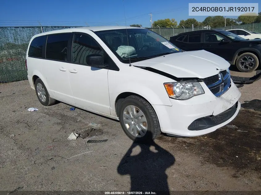 DODGE CARAVAN 2018, VIN 2C4RDGBG1JR192017