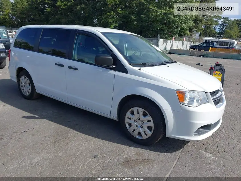 DODGE CARAVAN 2019, VIN 2C4RDGBG4KR643491