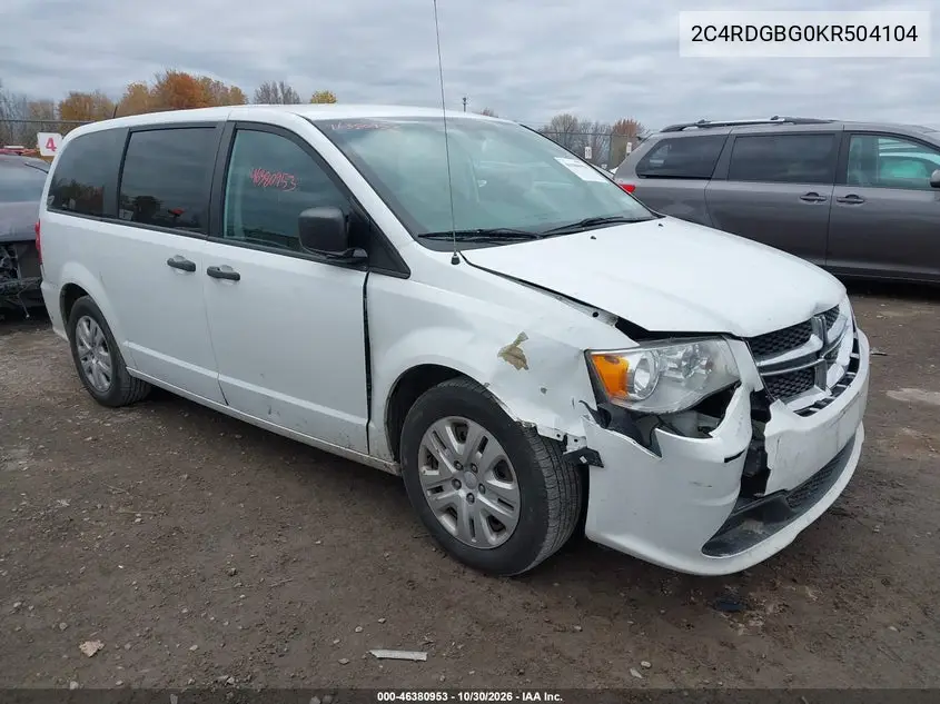 DODGE CARAVAN 2019, VIN 2C4RDGBG0KR504104