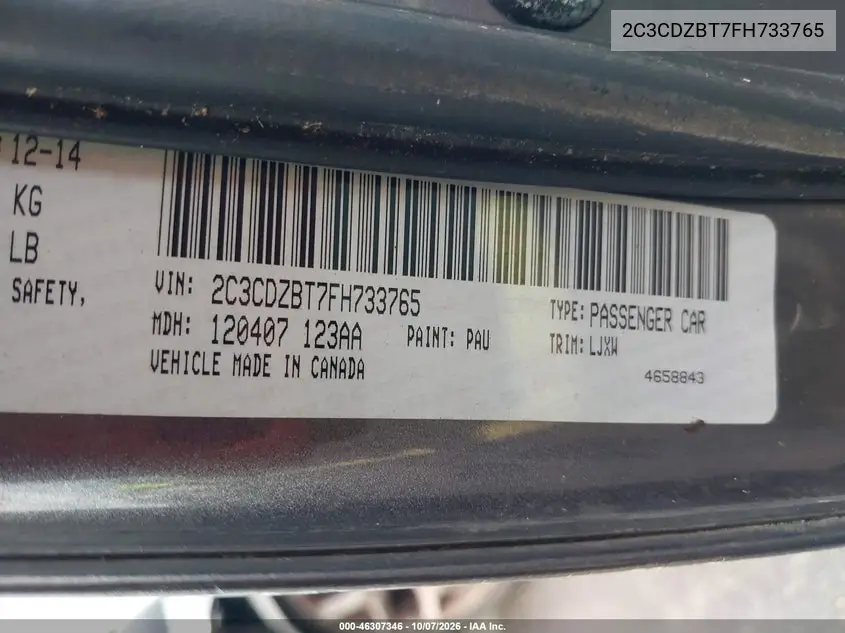 2015 DODGE CHALLENGER VIN 2C3CDZBT7FH733765 — фото 9