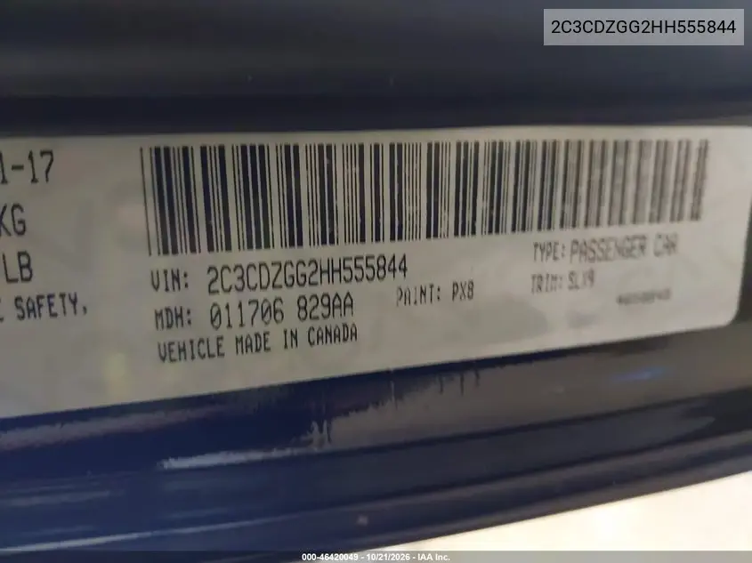 2017 DODGE CHALLENGER VIN 2C3CDZGG2HH555844 — фото 9