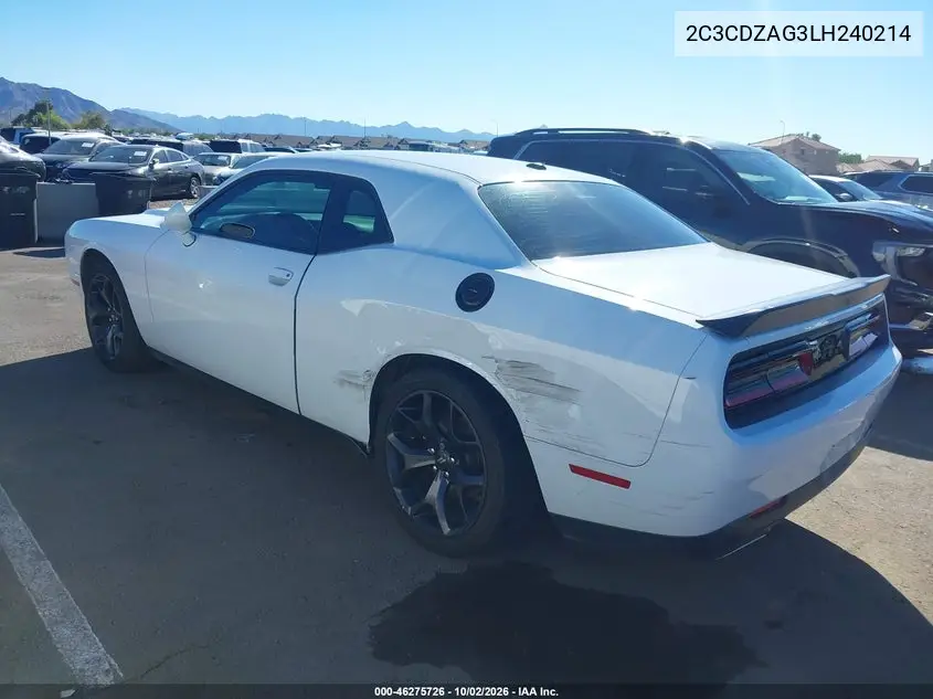 2020 DODGE CHALLENGER VIN 2C3CDZAG3LH240214 — фото 3