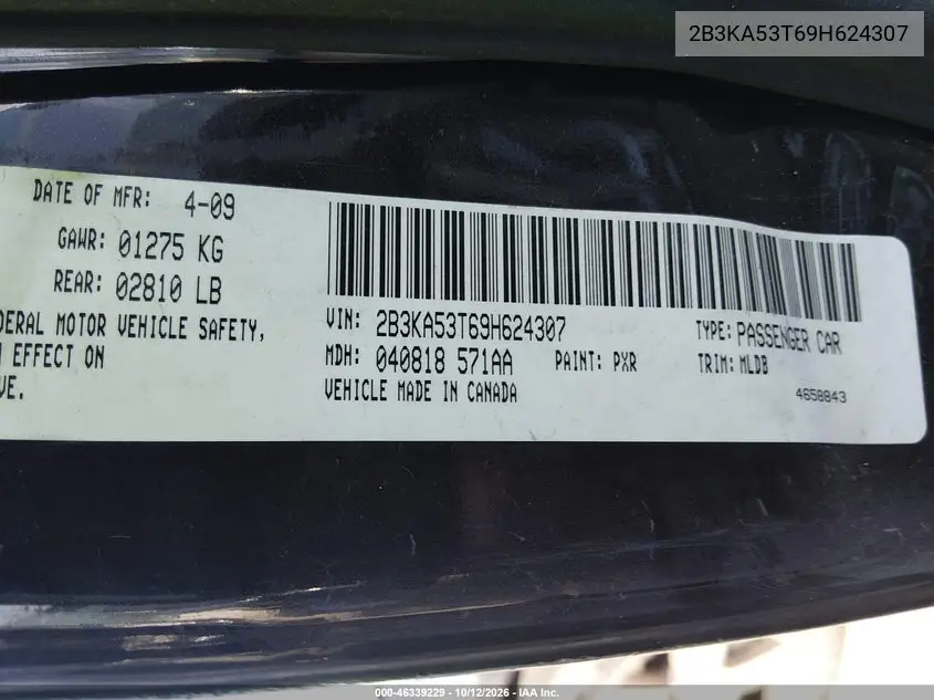 2009 DODGE CHARGER VIN 2B3KA53T69H624307 — фото 9
