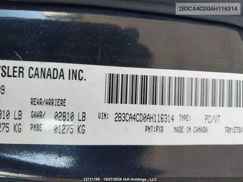 2010 DODGE CHARGER VIN 2B3CA4CD0AH116314 — фото 9