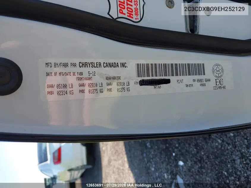 2014 DODGE CHARGER VIN 2C3CDXBG9EH252129 — фото 9