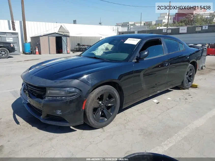 2016 DODGE CHARGER VIN 2C3CDXHGXGH215438 — фото 2