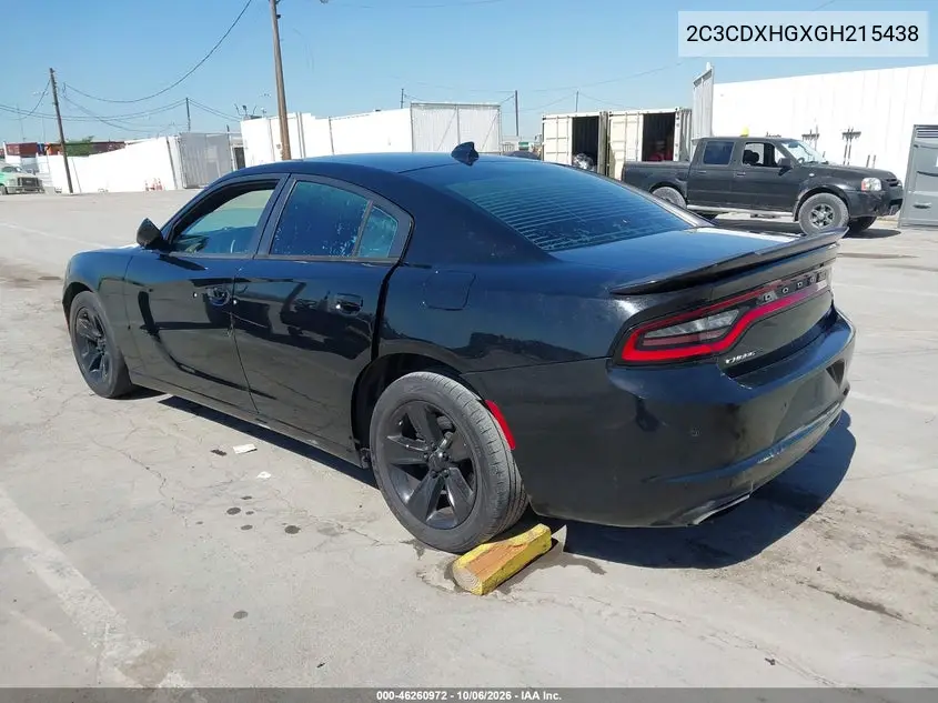 2016 DODGE CHARGER VIN 2C3CDXHGXGH215438 — фото 3