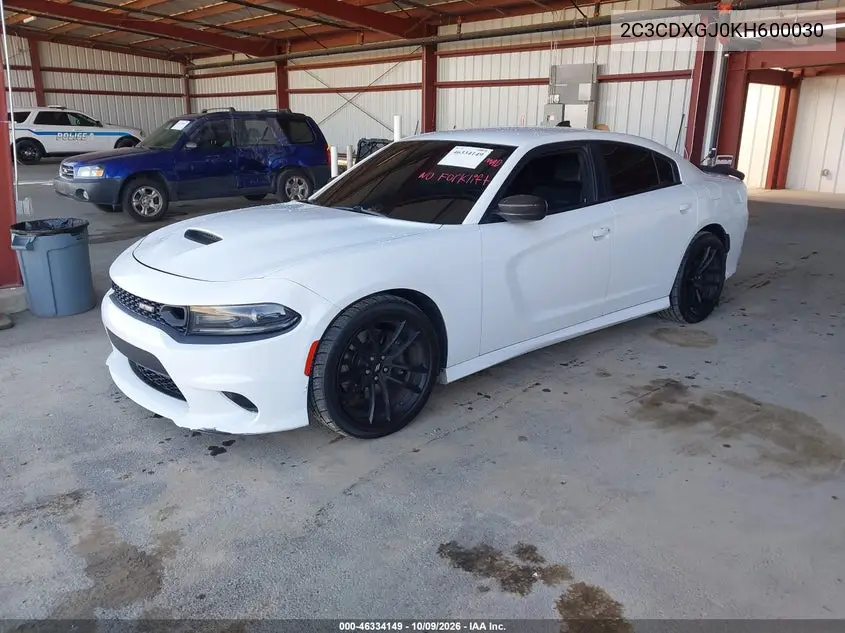 2019 DODGE CHARGER VIN 2C3CDXGJ0KH600030 — фото 2