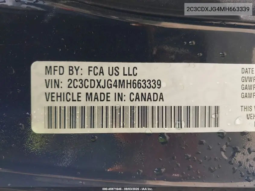 2021 DODGE CHARGER VIN 2C3CDXJG4MH663339 — фото 9