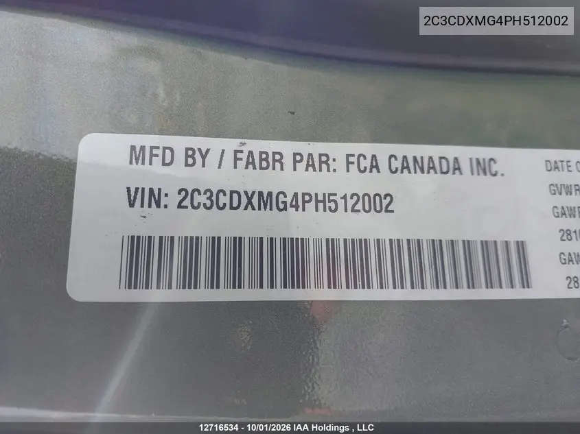 2023 DODGE CHARGER VIN 2C3CDXMG4PH512002 — фото 9