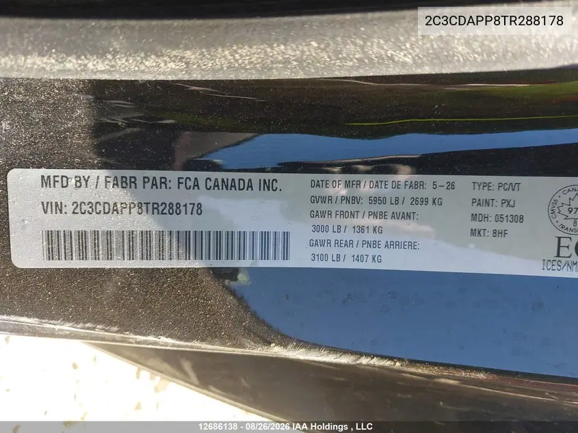 2026 DODGE CHARGER VIN 2C3CDAPP8TR288178 — фото 18